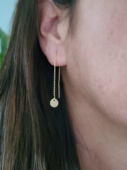 Dainty Threader Earrings, Tiny Circle, Tiny Disk, Circle Earrings, Threader Earrings, 14k Gold Fill, Dainty, Hammered, Circle, Dangle, Tiny My Store