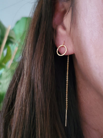 Dainty Threader Earrings, Tiny Circle, Tiny Disk, Circle Earrings, Threader Earrings, 14k Gold Fill, Dainty, Hammered, Circle, Dangle, Tiny My Store