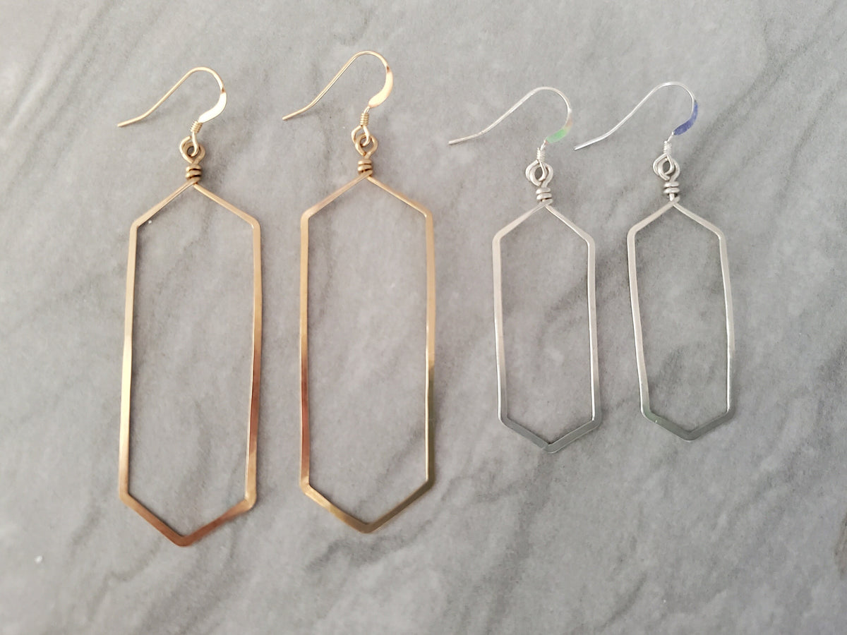 Gold Earrings, Hammered Earrings, Geometric, Simple, Dangle Earrings My Store