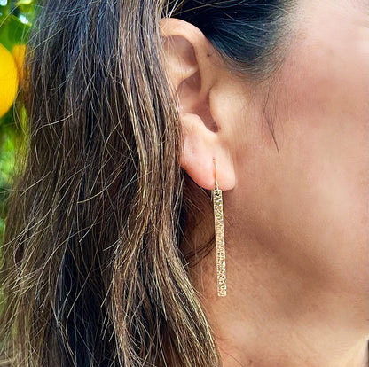 Long Hammered Bar Earrings, Gold Bar Earrings, Simple Earrings, Dangle Earrings, Gold Fill, Bar Earrings, Long Earrings 1.5" My Store