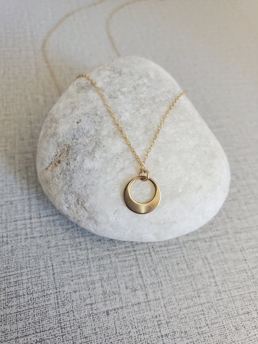 Tiny Geometric Circle Necklace, 14k Gold Fill, Sterling Silver