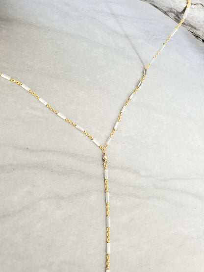 Sparkly Y Necklace, Mixed Metal, Gold and Silver, 14k Gold Fill, Drop Necklace, Layering Necklace, Delicate, Dainty, Minimalist, Lariat My Store