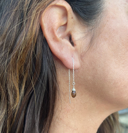 Dainty Threader Earrings, Tiny Gemstone, Threader Earrings, 14k Gold Fill, Dainty, Smoky Quartz, Labradorite, Drop Earrings, Delicate My Store