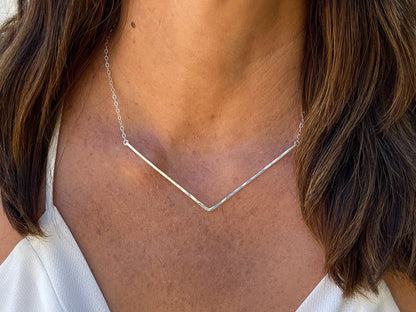 Extra Large Bar Necklace, Sterling Silver, Hammered Necklace, Hammered Bar, Chevron, Necklace, Large, Gold, Silver, Silver Bar Necklace My Store