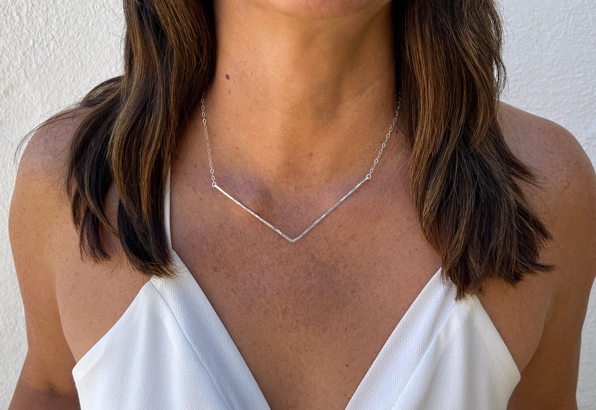 Extra Large Bar Necklace, Sterling Silver, Hammered Necklace, Hammered Bar, Chevron, Necklace, Large, Gold, Silver, Silver Bar Necklace My Store