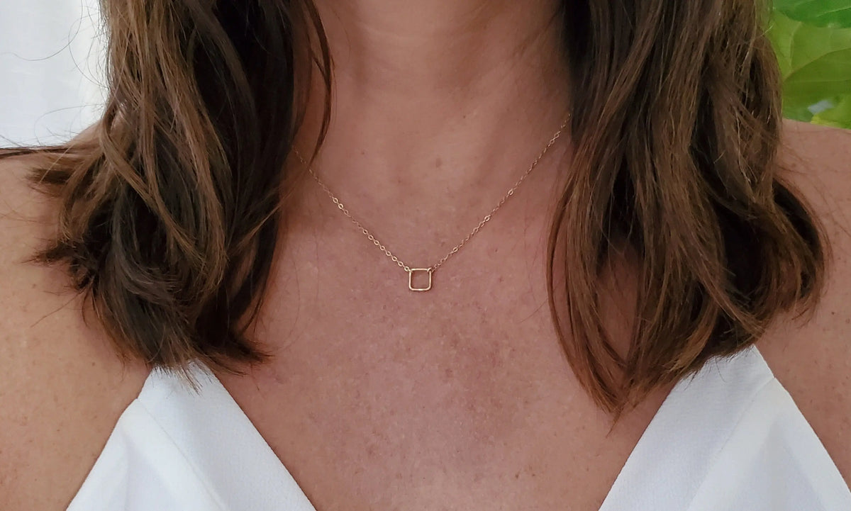 Teenie Tiny Gold necklace, Tiny Square, layering necklace, gold fill, tiny necklace, tiny charm necklace, Dainty, Tiny Gold Necklace My Store