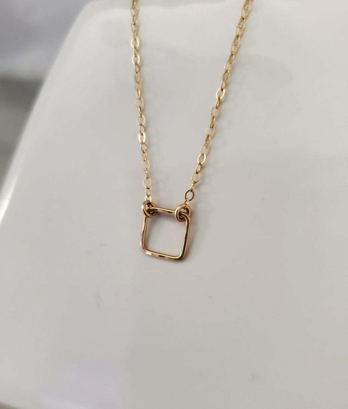 Teenie Tiny Gold necklace, Tiny Square, layering necklace, gold fill, tiny necklace, tiny charm necklace, Dainty, Tiny Gold Necklace My Store