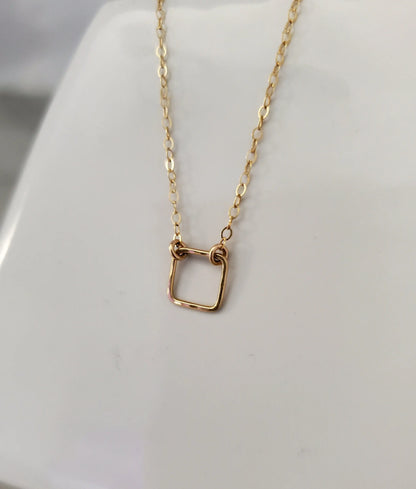 Teenie Tiny Gold necklace, Tiny Square, layering necklace, gold fill, tiny necklace, tiny charm necklace, Dainty, Tiny Gold Necklace My Store