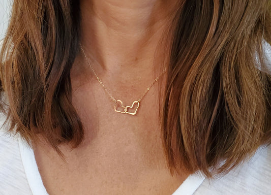 Double Heart Necklace, Sterling Silver, Small Heart Necklace, Silver Heart Necklace, Gold Heart Necklace, Mixed Metal, Gold and silver heart My Store
