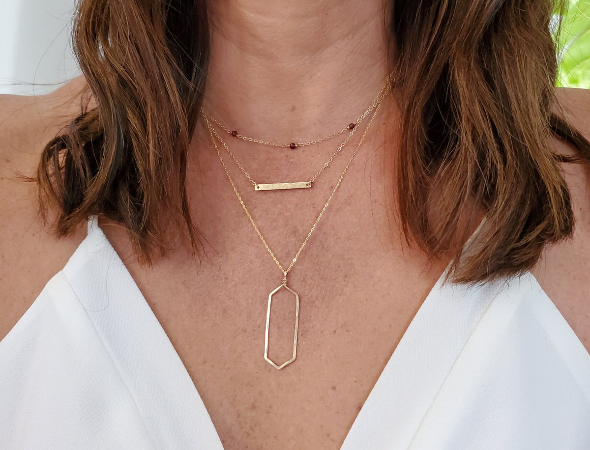 Gold Hammered Necklace, Geometric Shape, Layering Necklace, Gold Necklace, Simple, Dainty, Delicate Necklace, Gold Layering Necklace, Gold My Store