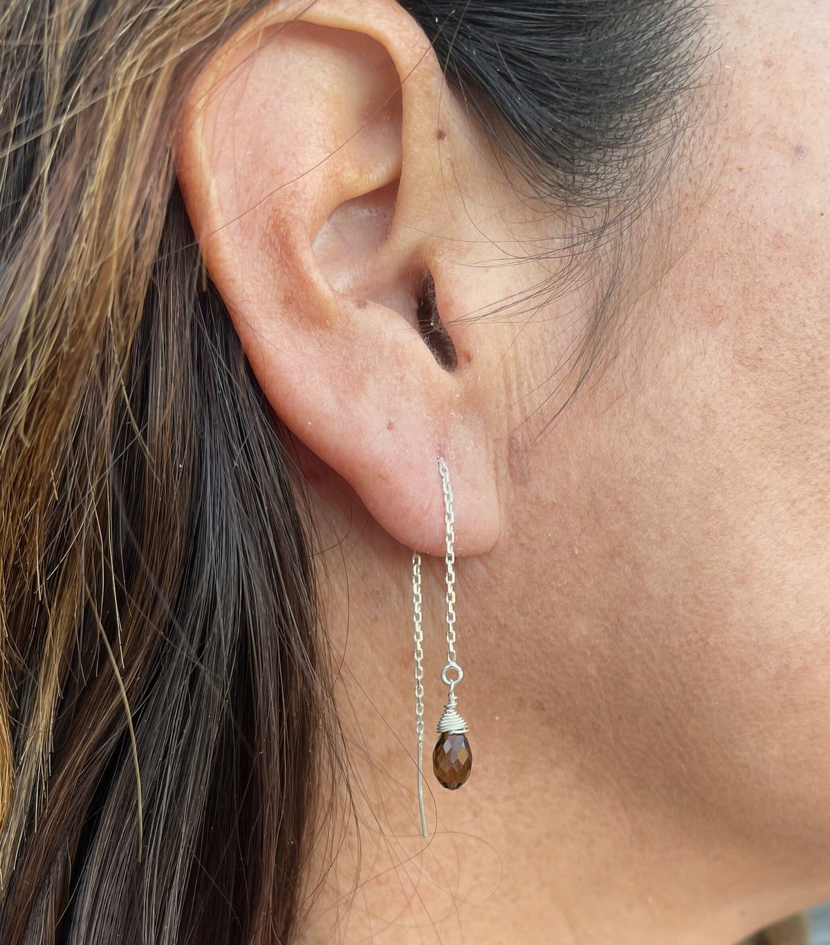 Dainty Threader Earrings, Tiny Gemstone, Threader Earrings, 14k Gold Fill, Dainty, Smoky Quartz, Labradorite, Drop Earrings, Delicate My Store