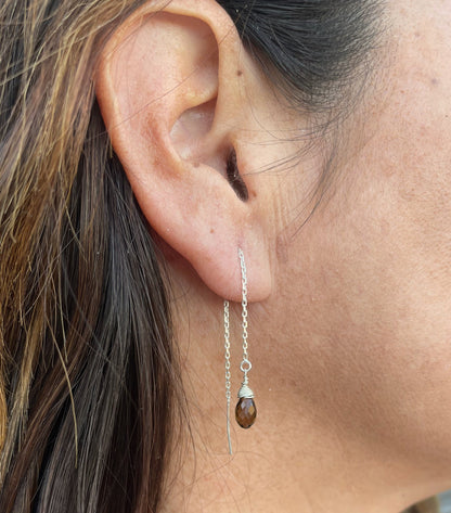 Dainty Threader Earrings, Tiny Gemstone, Threader Earrings, 14k Gold Fill, Dainty, Smoky Quartz, Labradorite, Drop Earrings, Delicate My Store
