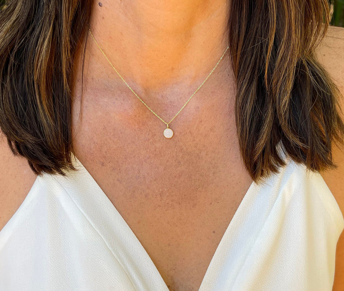 Tiny Gold Druzy necklace, Dainty, Druzy, Gold Necklace, Tiny Gold Necklace, Minimalist, Bridesmaid, Wedding, White, Gold My Store