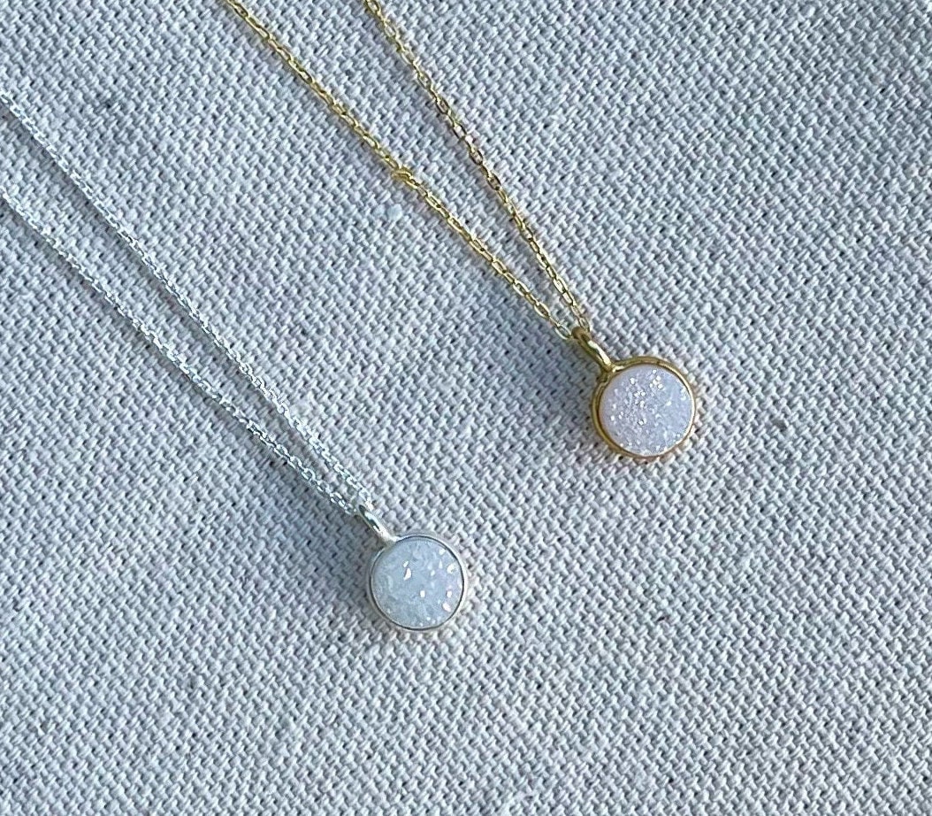 Tiny Sterling Silver Druzy necklace, Dainty, Druzy, Silver Necklace My Store