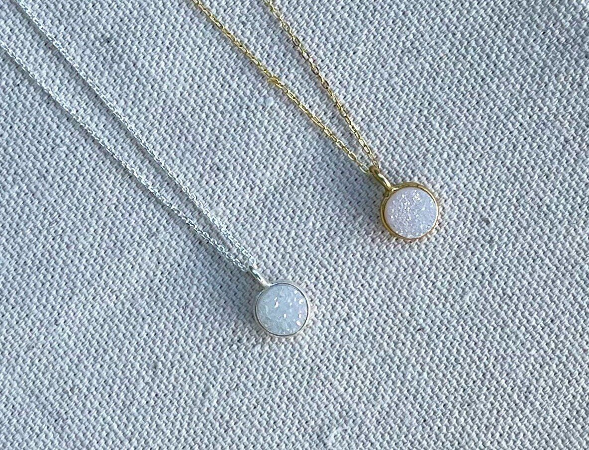 Tiny Gold Druzy necklace, Dainty, Druzy, Gold Necklace, Tiny Gold Necklace, Minimalist, Bridesmaid, Wedding, White, Gold My Store