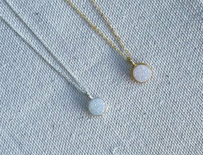 Tiny Gold Druzy necklace, Dainty, Druzy, Gold Necklace, Tiny Gold Necklace, Minimalist, Bridesmaid, Wedding, White, Gold My Store