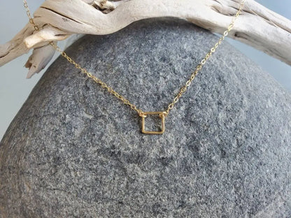 Teenie Tiny Gold necklace, Tiny Square, layering necklace, gold fill, tiny necklace, tiny charm necklace, Dainty, Tiny Gold Necklace My Store