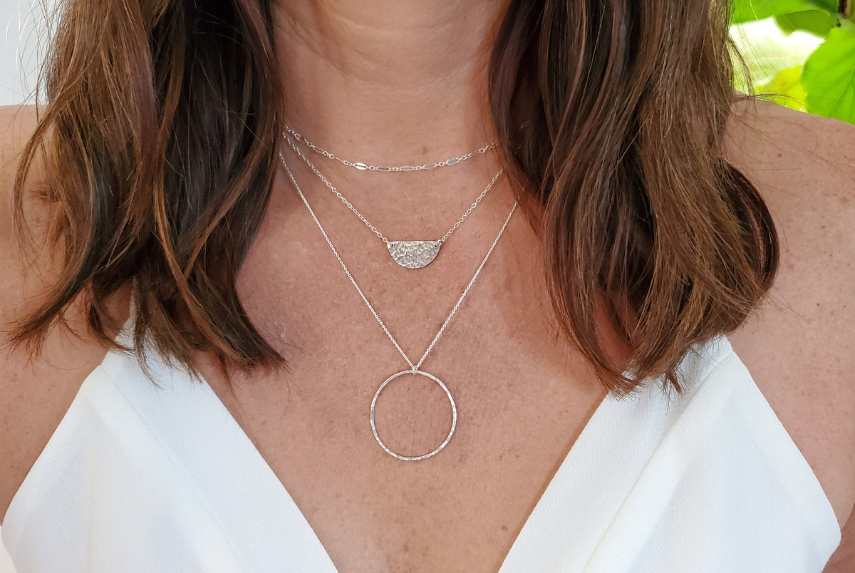 Silver Circle Necklace, Hammered Necklace, Sterling Silver, Layering Necklace, Silver Necklace, Simple, Dainty, Delicate Necklace, Circle My Store
