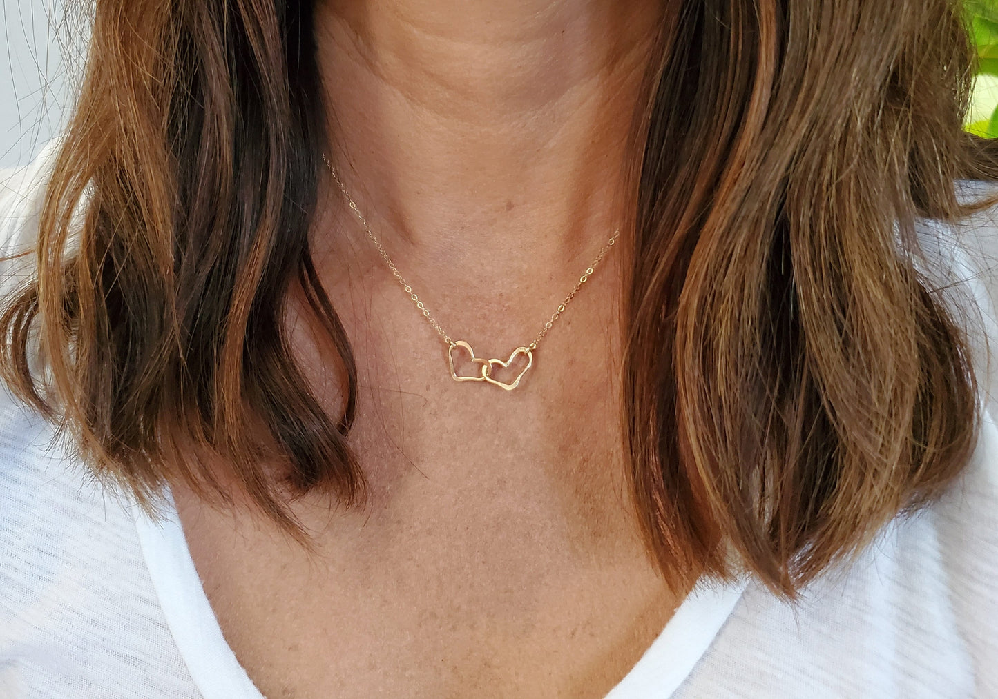 Double Heart Necklace, Sterling Silver, Small Heart Necklace, Silver Heart Necklace, Gold Heart Necklace, Mixed Metal, Gold and silver heart My Store