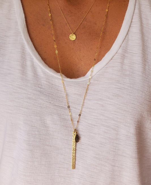 Large Hammered Bar Necklace, Sterling Silver, Gold Fill My Store