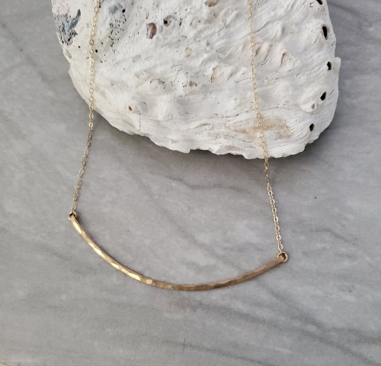 Large Gold Fill Curved Hammered Bar Necklace