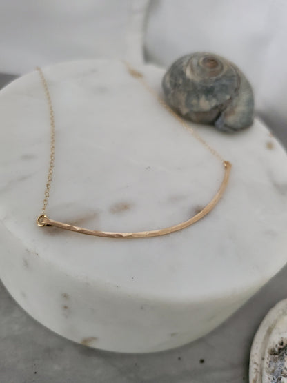 Large Gold Fill Curved Hammered Bar Necklace