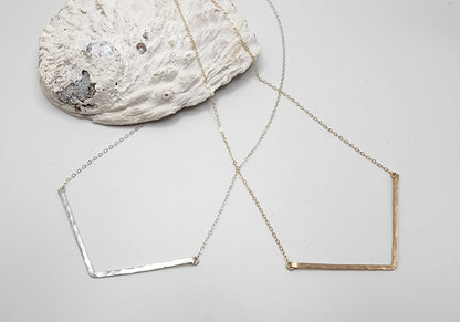 Large Hammered Bar Necklace, Sterling Silver, 14k Gold Filled, Bar Necklace, Hammered Bar, Chevron Chevron Necklace, Gold, Silver, V Bar Necklace
