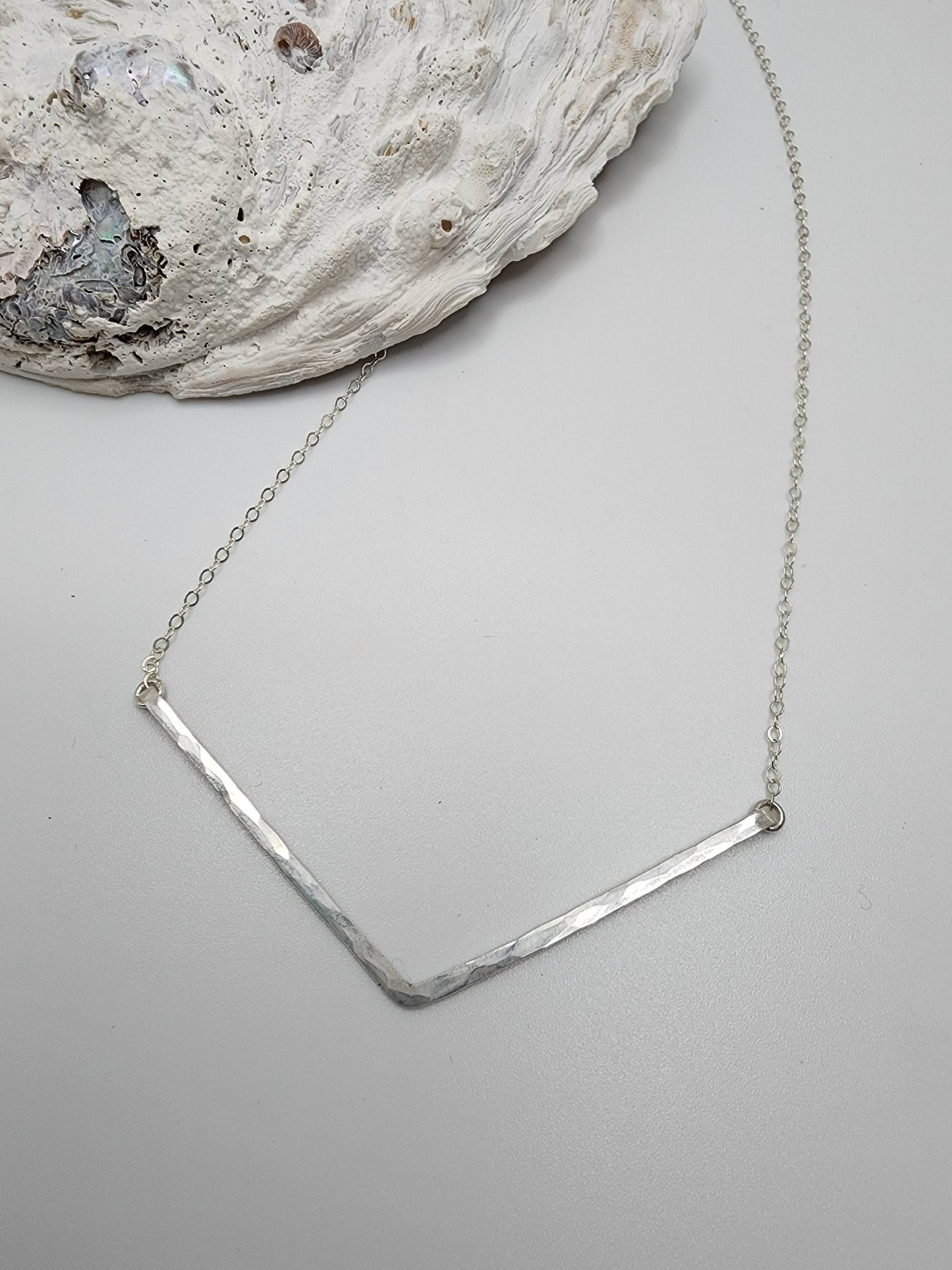 Large Hammered Bar Necklace, Sterling Silver, 14k Gold Filled, Bar Necklace, Hammered Bar, Chevron Chevron Necklace, Gold, Silver, V Bar Necklace