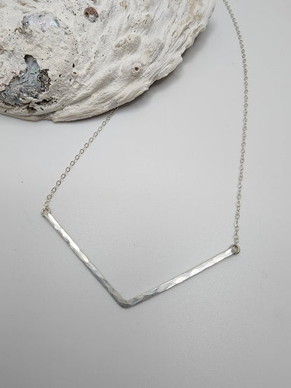 Large Hammered Bar Necklace, Sterling Silver, 14k Gold Filled, Bar Necklace, Hammered Bar, Chevron Chevron Necklace, Gold, Silver, V Bar Necklace