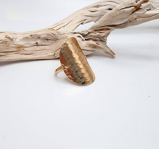 14k Gold Filled Hammered Shield Ring