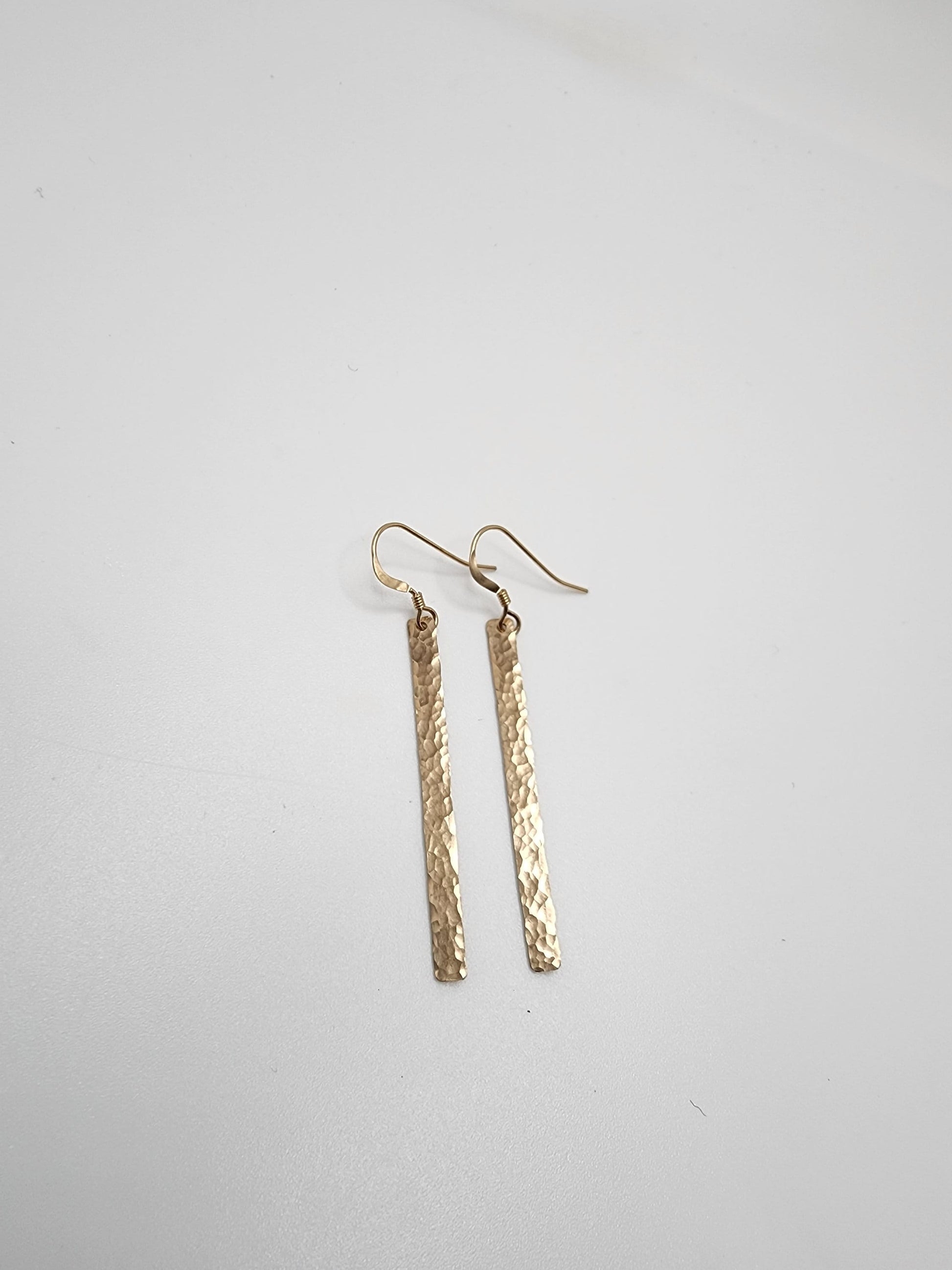 Long Hammered Bar Earrings, Gold Bar Earrings, Simple Earrings, Dangle Earrings, Gold Fill, Bar Earrings, Long Earrings 1.5" My Store