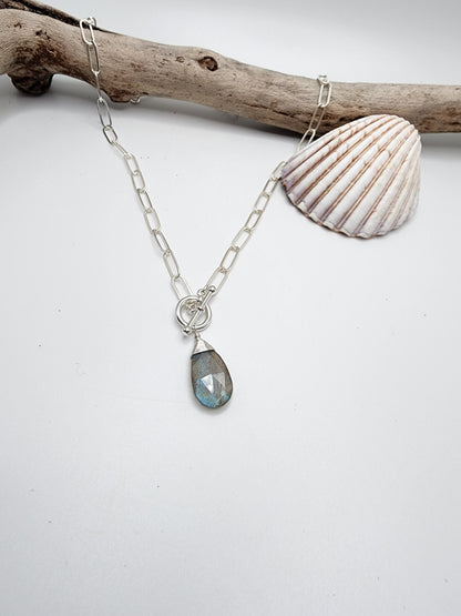 Labradorite Necklace, Paperclip Chain, Labradorite, Simple Necklace, Gemstone Jewelry, Paperclip Necklace, Gold, Silver, Paper Clip Necklace My Store