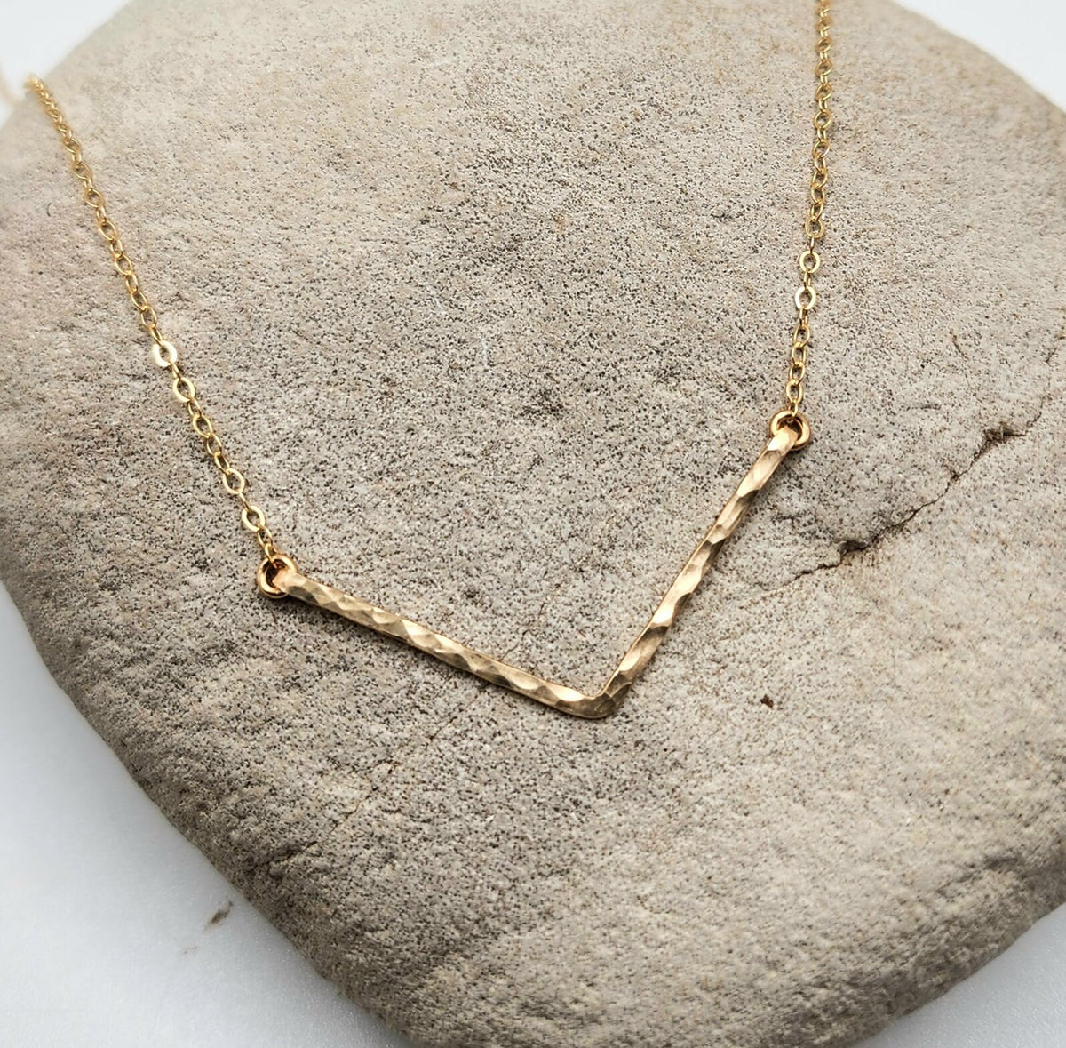Tiny Hammered Bar Necklace, 14k Gold Filled, Chevron Necklace, Gold Bar Necklace, V Necklace,  1.5 inch, Gold Filled, Dainty Gold Necklace My Store