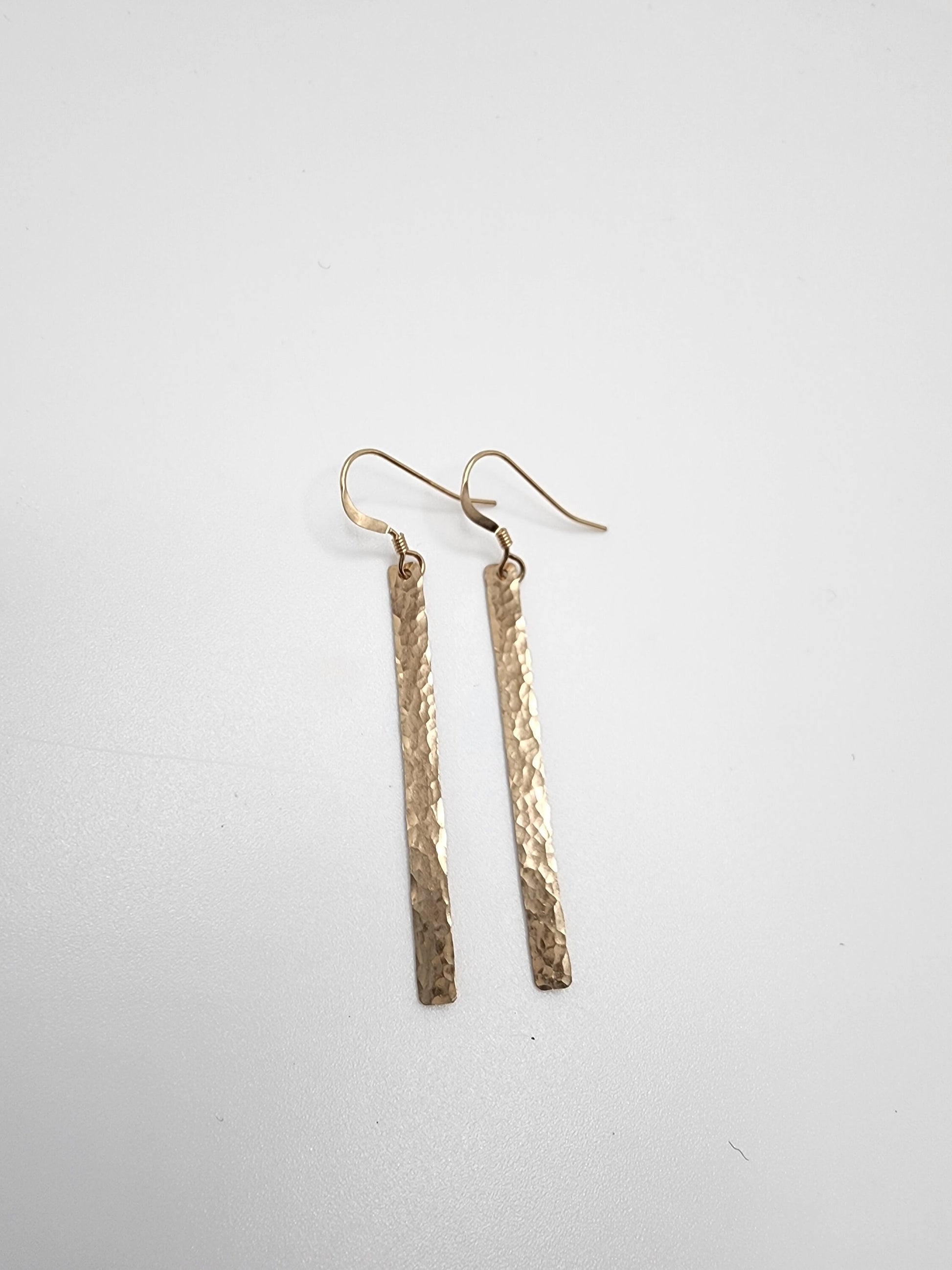 Long Hammered Bar Earrings, Gold Bar Earrings, Simple Earrings, Dangle Earrings, Gold Fill, Bar Earrings, Long Earrings 1.5" My Store