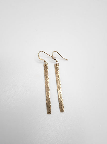 Long Hammered Bar Earrings, Gold Bar Earrings, Simple Earrings, Dangle Earrings, Gold Fill, Bar Earrings, Long Earrings 1.5" My Store
