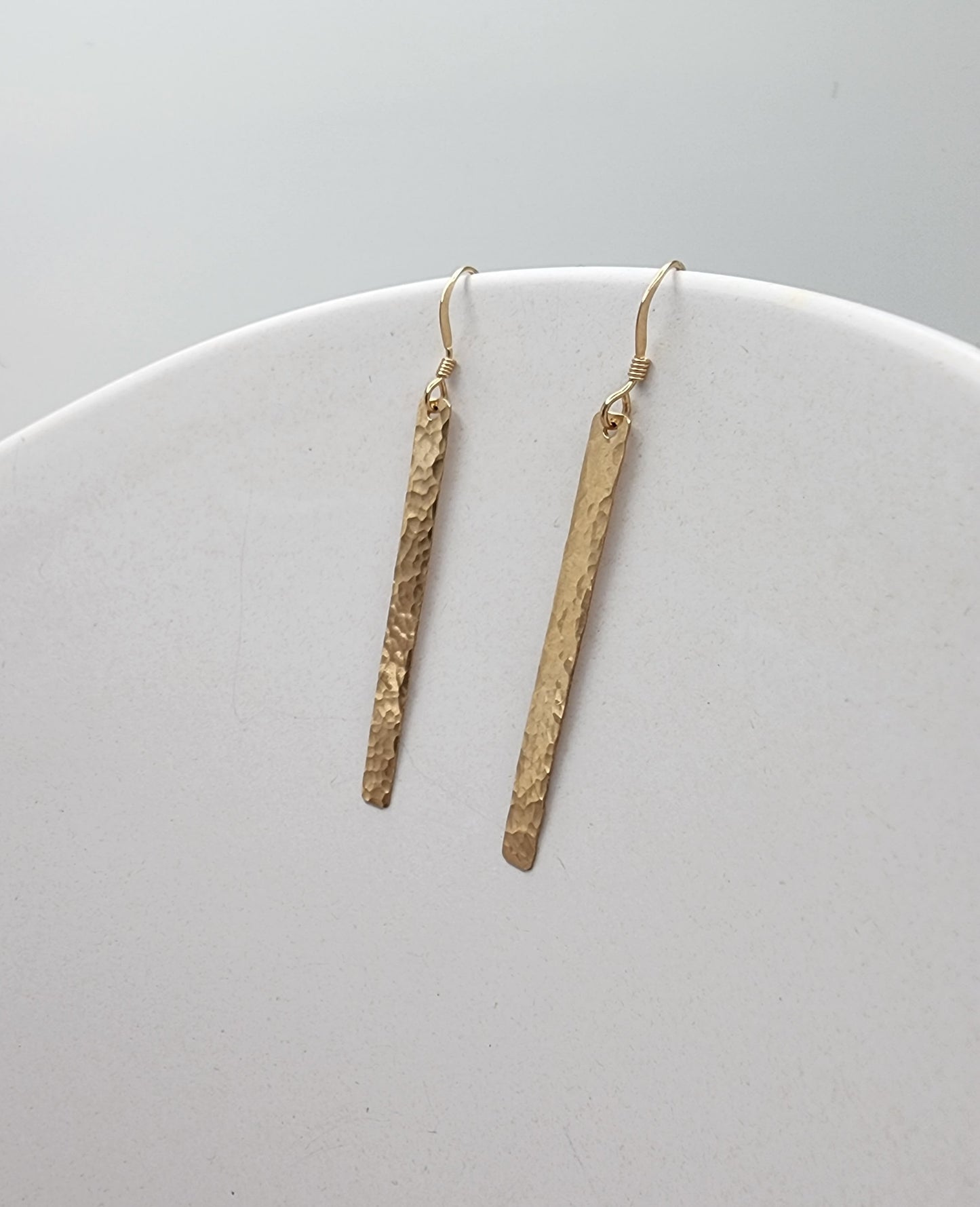 Long Hammered Bar Earrings, Gold Bar Earrings, Simple Earrings, Dangle Earrings, Gold Fill, Bar Earrings, Long Earrings 1.5" My Store
