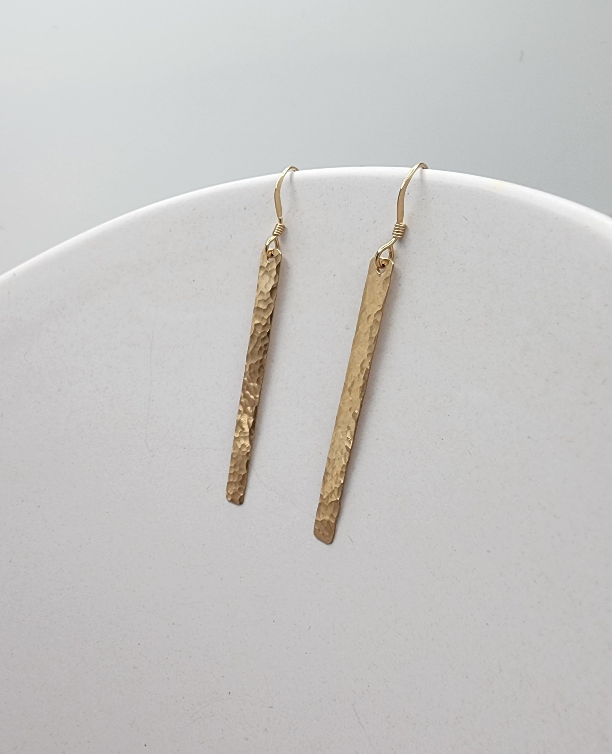 Long Hammered Bar Earrings, Gold Bar Earrings, Simple Earrings, Dangle Earrings, Gold Fill, Bar Earrings, Long Earrings 1.5" My Store