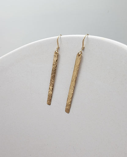 Long Hammered Bar Earrings, Gold Bar Earrings, Simple Earrings, Dangle Earrings, Gold Fill, Bar Earrings, Long Earrings 1.5" My Store