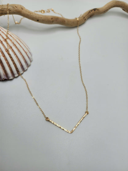 Tiny Hammered Bar Necklace, 14k Gold Filled, Chevron Necklace, Gold Bar Necklace, V Necklace,  1.5 inch, Gold Filled, Dainty Gold Necklace My Store