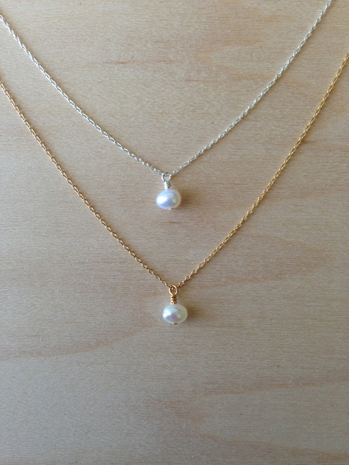 Dainty White Freshwater Pearl Drop Necklace, 14k Gold Fill, Sterling Silver