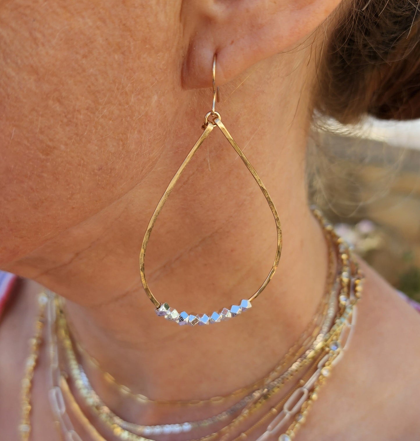 Mixed Metal Bead Earrings, Sterling Silver, Gold Fill