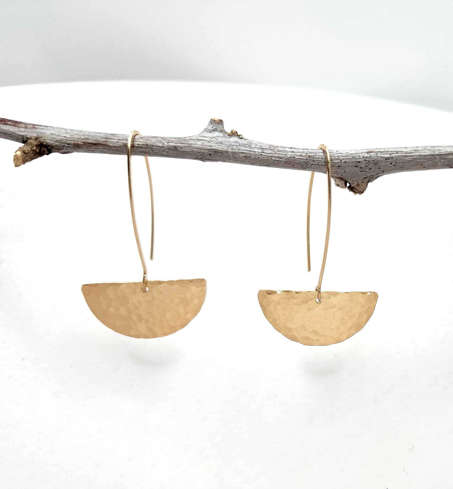 Hammered Half Circle Earrings, Gold, Silver