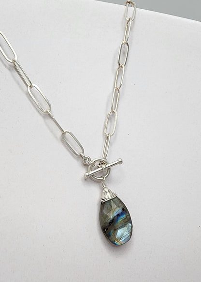 Labradorite Necklace, Paperclip Chain, Labradorite, Simple Necklace, Gemstone Jewelry, Paperclip Necklace, Gold, Silver, Paper Clip Necklace My Store
