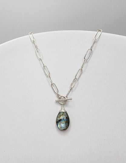 Labradorite Necklace, Paperclip Chain, Labradorite, Simple Necklace, Gemstone Jewelry, Paperclip Necklace, Gold, Silver, Paper Clip Necklace My Store