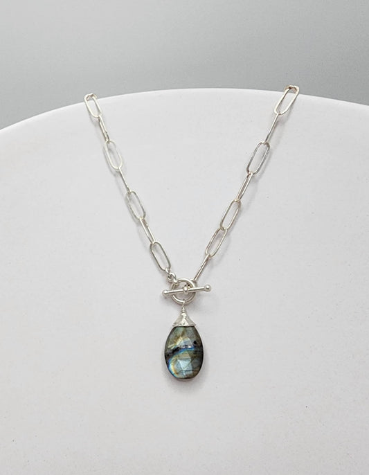 Labradorite Necklace, Paperclip Chain, Labradorite, Simple Necklace, Gemstone Jewelry, Paperclip Necklace, Gold, Silver, Paper Clip Necklace My Store
