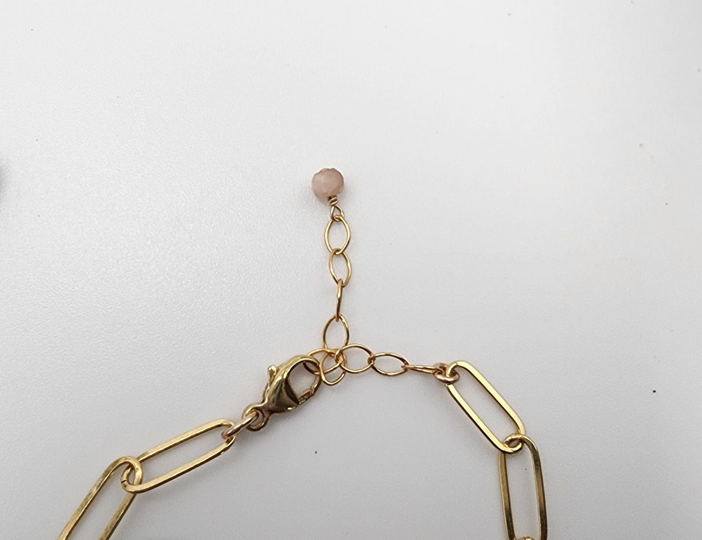 Peach Moonstone Bracelet with Paperclip Chain