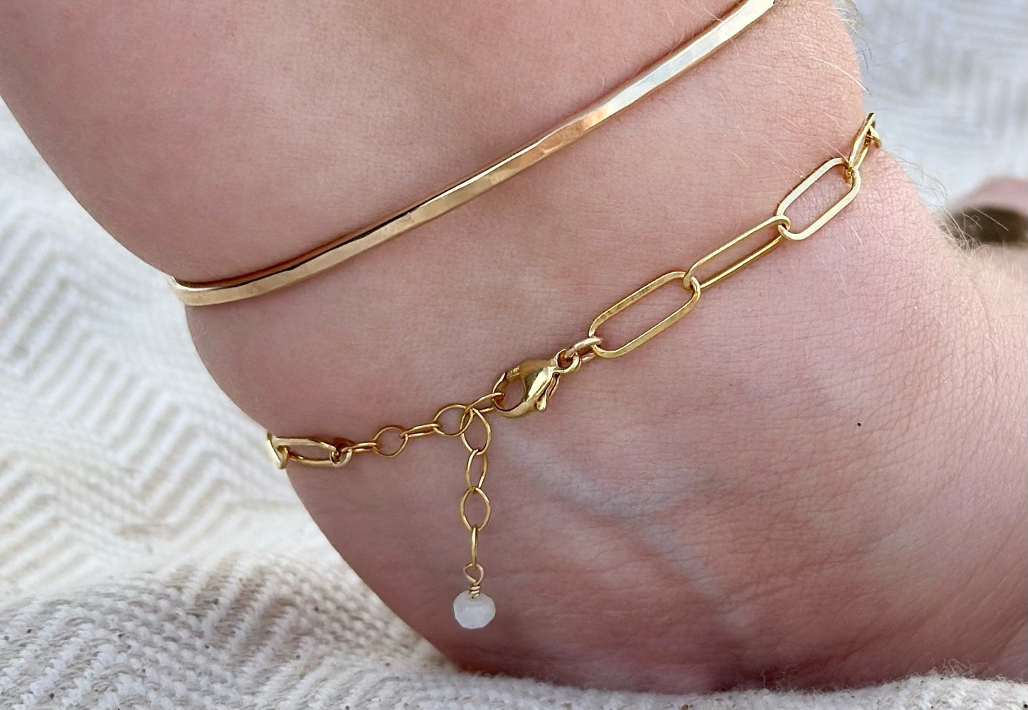 Moonstone Bracelet on Paperclip Chain