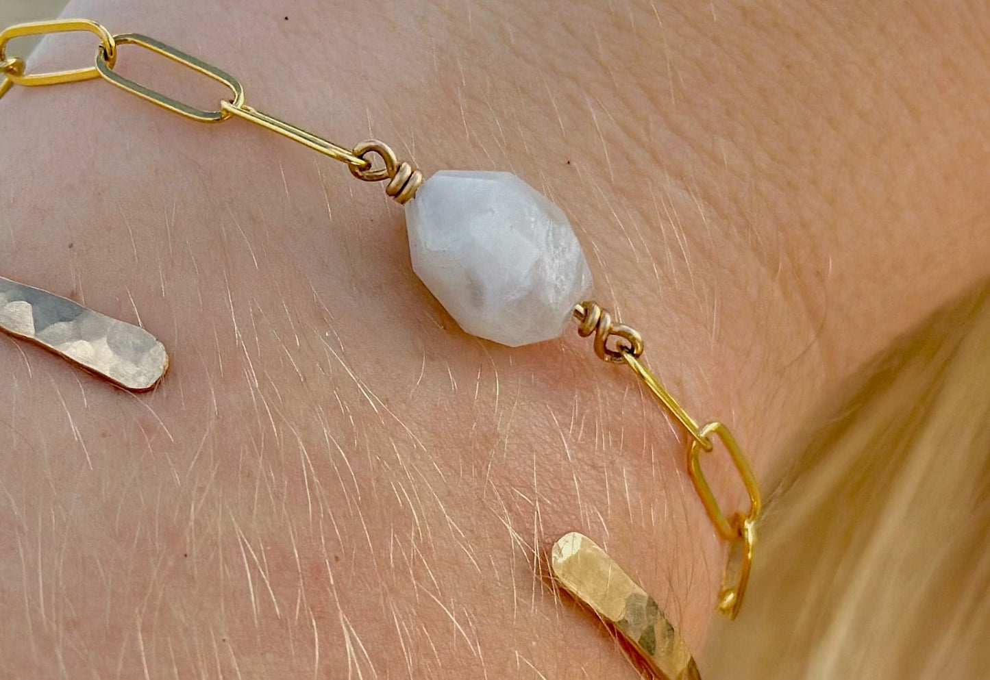 Moonstone Bracelet on Paperclip Chain