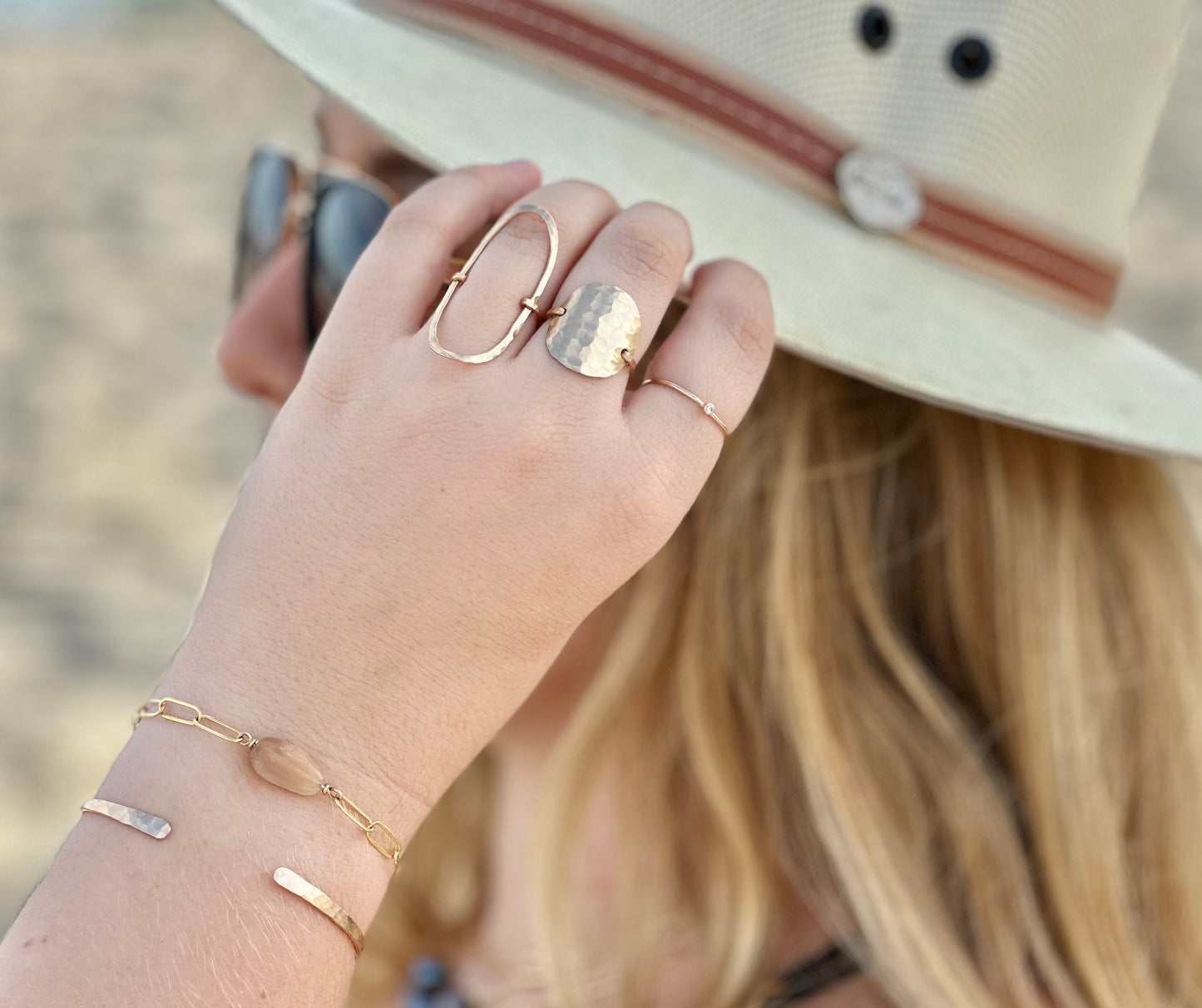 Peach Moonstone Bracelet with Paperclip Chain