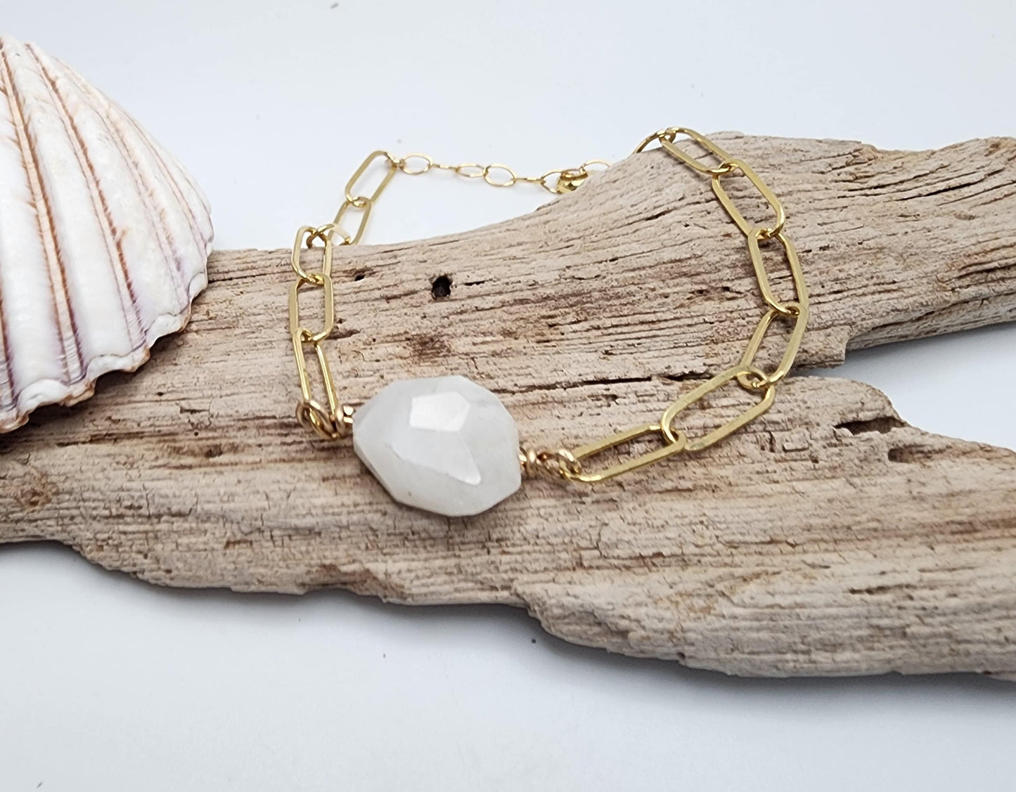 Moonstone Bracelet on Paperclip Chain